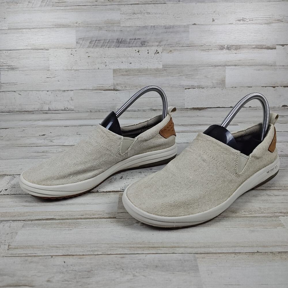 MERRELL Wmns Gridway Moc Canvas Slip On Shoes Sz 7.5 Shoes Beige Colorway Vibram
